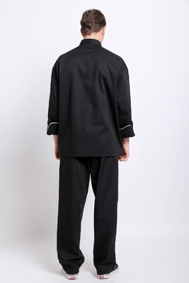 240 GSM Polyester 65% Cotton 35% Long Sleeve Feed Off Arm Black Chef Coat